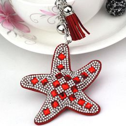 Keychains 2023 Sea Starfish Pearl Glass Keychain Key Chain KeyRing Crystal Pendant Women Gift