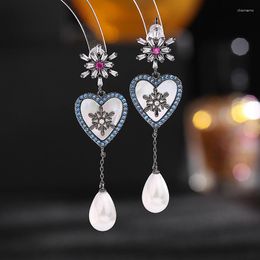 Stud Earrings High Quality Fringe Mother Shell Heart Shaped Pearl Water Drop Ear Studs Fashion Jewelry (DJ2335)