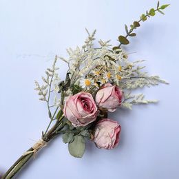 Decorative Flowers Pink Artificial Silk Rose For Home Wedding Decoration Bedroom Centerpiece Table Arrange Bride Holding Bouquet
