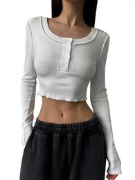 Women's T Shirts Women S Y2K Going Out Crop Tops Sexy Bodycon Long Sleeve Basic Ribbed Knit Top Fitted Blouses Streetwear