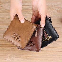 Wallets 2023 Men's Wallet PU Leather Short Zipper Bag Anti Theft Brush Multi Card Small