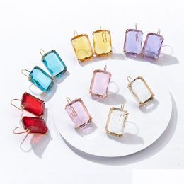 Stud Fashion Mticolor Crystal Hoop Earrings Statement Jewellery Women Rec Stone Simple Hook Drop Delivery Dhnxv