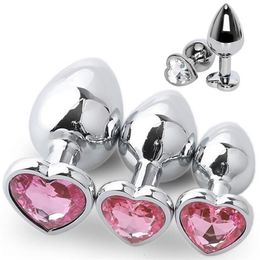 Anal Toys 3 Size Anal Plug Heart Stainless Steel Crystal Anal Plug Removable Butt Plug Stimulator Anal Sex Toys Prostate Massager Dildo 230815