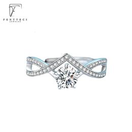 Wedding Rings FENTTECI 925 Sterling Silver Platinum Plated Luxury 1ct D Color Ring for Women Cross VShaped Twist Arm 230815