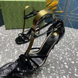 2023 Top Womens Designer High Heel Sandals Luxury Rhinestones 100% Genuine Leather Round Head Thin High Heel Roman Sandals EU35-42 with Box