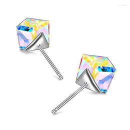 Stud Earrings Cube 925 Sterling Silver Crystals Cubic Zirconia For Women Party Fine Jewelry Gifts Hypoallergenic