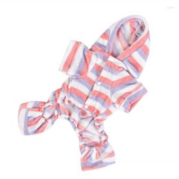 Dog Apparel Pet Cat Coral Fleece Cute Clothes Nightclothes Keep Warming Hooded Design For Autumn And Winter Stripe Pattern Drop Deli Dhaxc