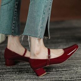 Dress Shoes Spring Women's Mary Janes Shoes High Quality Leather Low Heel Dress Shoes Square Toe Shallow Buckle Strap Women's Shoes 230815