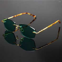 Sunglasses Green Glass Male Luxury Rimless Glasses Men Natural Mineral Crystal Stone Lens Anti Scratch