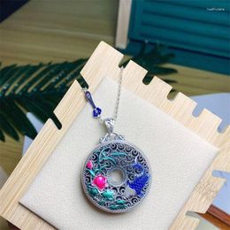 Pendant Necklaces Karloch Silver Colour National Style Personalised Roasted Blue Fish Playing Lotus Safety Button Sweater Chain Necklace