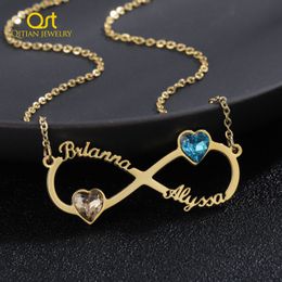 Chokers Personalised Infinity loop Name Necklace heart Birthstone Stainless Steel Nameplated Necklaces Custom Gift Women 230817