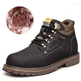 Boots Genuine Leather Autumn Winter Men Shoes Warm Plush For Cold Military Ankle Botas Men's KA522
