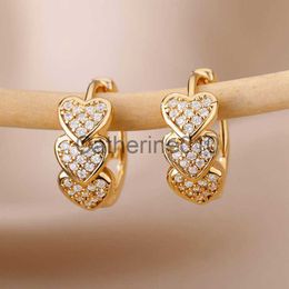 Charm Huitan Gold Color Heart Hoop Earrings Full Paved DazzlCZ Dainty Exquisite Women's Ear Earrings Bridal WeddLove Jewelry J230817