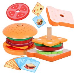 Sports Toys Montessori Pretend Food Matching Wooden Simulation Hamburg DIY Colors Shape Sensory Board Game Educational sdfqe 230816