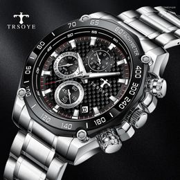 Wristwatches 2023 Business Style Men's Quartz Wrist Watch Black Dial Multi-Function Retro Relojes De Hombre TRSOYE 6617
