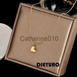 Pendant Necklaces DIEYURO Stainless Steel Love Heart Pendant Necklace For Women 2022 New Trendy Temperament Simple Neck Chain Jewellery Gift Choker J230817