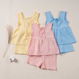 Girl's Dresses Baby Girls Outfits Clothes Summer Cotton Sleeveless Vest Dress Shorts Shirt Suits Fashion Top+Trousers Sets 2pcs 0-4T M