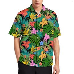 Men's Casual Shirts Colourful Bright Flowers Vacation Shirt Palm Leaves Print Summer Man Retro Blouses Short-Sleeve Printed Top 3XL 4XL