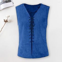 Men's Vests Men Pirate Vest Vintage Mediaeval Lace Up Solid Colour V Neck Sleeveless Cosplay Performance Hallowen Party Role Play Tank Top