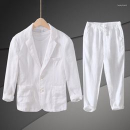 Men's Suits White Blazer For Man Linen Suit Mens Spring Autumn Summer Casual Navy Blue Men 2 Piece Pant And Jacket