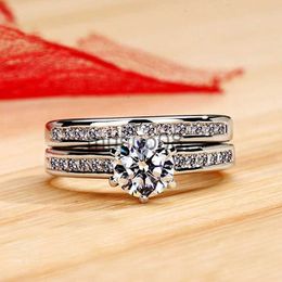 Band Rings Huitan New Classic Six Claws Cubic Zirconia Set Rings for Women Luxury Wedding Accessories Good Quality Timeless Style Jewelry J230817