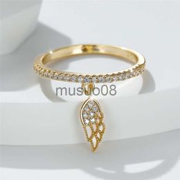 Band Rings White Zircon Small Round Stone Ring Vintage Gold Silver Color Wedding Ring Cute Angel Wing Pendant Rings For Women Bride Jewelry J230817
