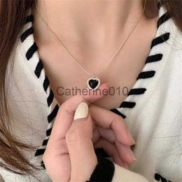 Pendant Necklaces Charm Gold Colour Snake Chain Heart Pendant Necklace for Women Girls 2022 Trendy Crystal Black Heart Necklace Fashion Jewellery J230817