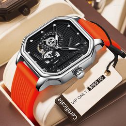 Wristwatches TISSELLY Sport Silicone Orange Square Watch For Men Waterproof High Quality Relogios Masculino