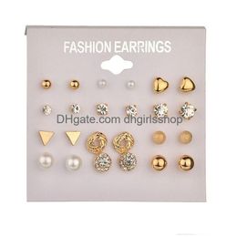 Stud Vintage Pearl Earring For Women Bohemian Earrings Set Female Fashion Jewellery Drop Delivery Dhmo7