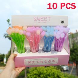 젤 펜 10pcs 로트 변색 된 꽃 장미 툴립 0.5mm 검은 색 잉크 쓰기 중립 펜 학생 문구 발렌타인 데이 선물 230816