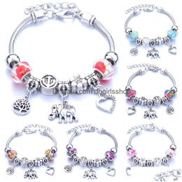 Beaded Fl Alloy Love Tree Of Life Elephant Strands Bracelets Gift Lobster Buckle Snake Chain Bangles Fit Jewellery Drop Delivery Dhsr2