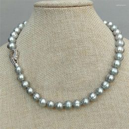 Choker HABITOO Natural 10-11mm Grey Freshwater Round Pearl Necklace 17inches Simple Classic Jewellery For Women Daily Party Wear
