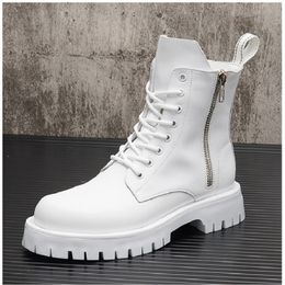 Boots British Fashion Mens White Chelsea Boots Trending High Top Male Height Increasing Platform Short Mid Calf Motorcycle Botas 38-44 230816