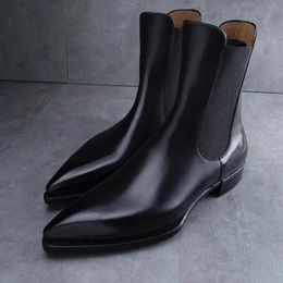 Boots Black Chelsea Boots Business Men Ankle Boots Slip-On Round Toe Vintage Boots Size 38-48 Botas De Trabajo Hombre 230816