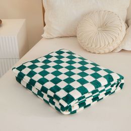 Simple Chessboard Grid Flannel Blanket Thickened Milk Flannel Blanket Coral Fleece Nap Blanket Group Purchase Gift Blanket Wholesale