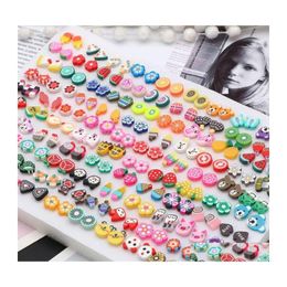 Stud 100 Pairs Assorted Styles Polymer Clay Hypoallergenic Earrings Lot For Kids Drop Delivery Jewellery Dhf8C Dhoav