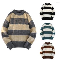 Men's Sweaters Autumn Winter Round Neck Striped Knitted Pullovers Sweater High Quality Sweat-Shirt Harajuku Fashion Vintage Slim Unisex