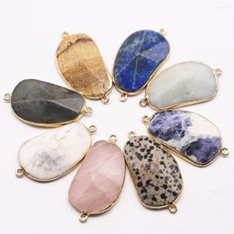 Pendant Necklaces Selling Natural Stone Irregular Mixed Color Connector Pendants Slice Gold Plated Edge Charm Diy Jewelry Wholesale 6Pcs