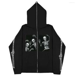Men's Hoodies Y2K Mens Vintage Hoody Jackets Coats Gothic Hip Hop Streetwear Fashion Sweatshirts Skull Print Plus Fleece Zip Cardigan