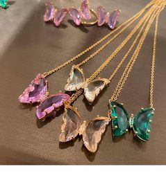 Chains Crystal Butterfly Pendant 12 Colors Red Blue Purple Women Necklaces