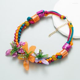 Choker Bohemian Vintage Handmade Necklaces Colourful Resin Flower Chain Vinatge Ethnic Necklace Statement Jewellery For Women Accessories