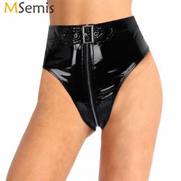 Briefs Panties Sexy Female Hipster Shorts Wet Look Leather Panties High Top Bikini Lingerie Womens Rave Pole Dance Costume Shorts Clubwear 230817