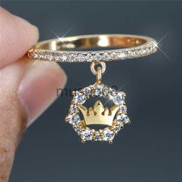 Band Rings Luxury Female Crystal Crown Pendant Ring Trendy Gold Silver Color Engagement Ring Charm Zircon Stone Wedding Rings For Women J230817