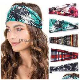 Headbands Casual Print Stretch Cotton Headband For Women Elastic Headwear Turban Head Scarf Bandage Wrap Hair Accessories Drop Deliver Dhtfv