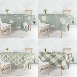 Table Cloth Green Stripes Plaid Star Flax Tablecloth Dustproof Cover Heat Resistant Kitchen Dining Room Decoration Multiple Sizes