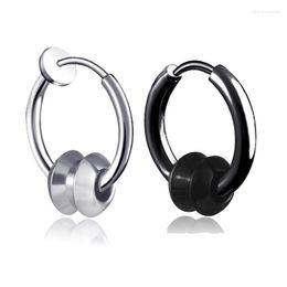 Hoop Earrings 1 Pair 2PC Punk Titanium Steel Flywheel For Men Rock Jewellery Black Silver Colour With Without Ear Hole