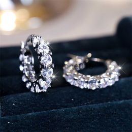 Charm White Zircon Small Round Hoop EarrLuxury Crystal DazzlStone Earrings For Women Fashion Gold Silver Colour WeddJewelry J230817