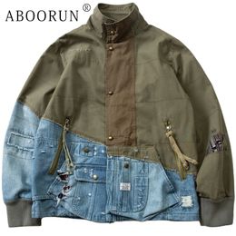 Men's Jackets ABOORUN Men Hi Street Denim Fashion Patchwork Jean Coats Streetwear Coat for Male 230816