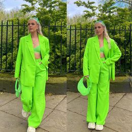 Bright Green Women Wedding Tuxedos Leisure Custom Made Blazer Sets 2 Pieces For Guest Wear Mother Of The Bride Pants Suits