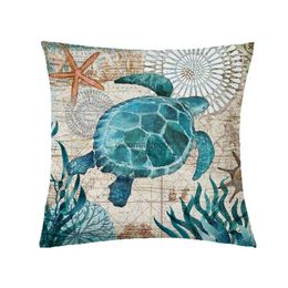 Pillow Case YWZN Turtle Case Sea Style Octopus Printing Polyester Throw Case Cover Sea cases kussensloop HKD230817